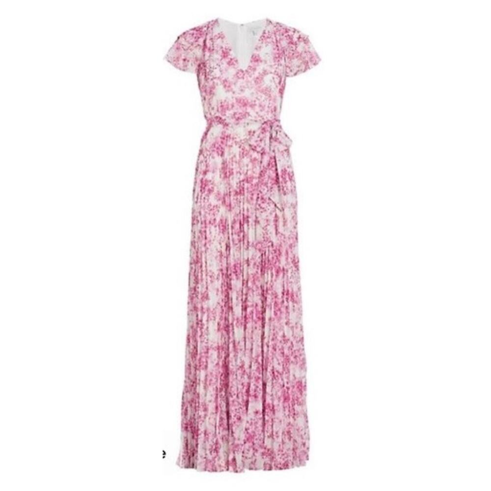 Monique Lhuillier ML Pink Floral Printed Midi Dress